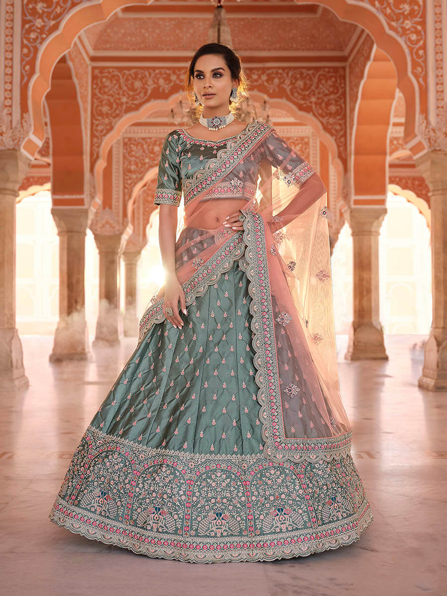 Rama Green Embroidered Designer Lehenga Choli