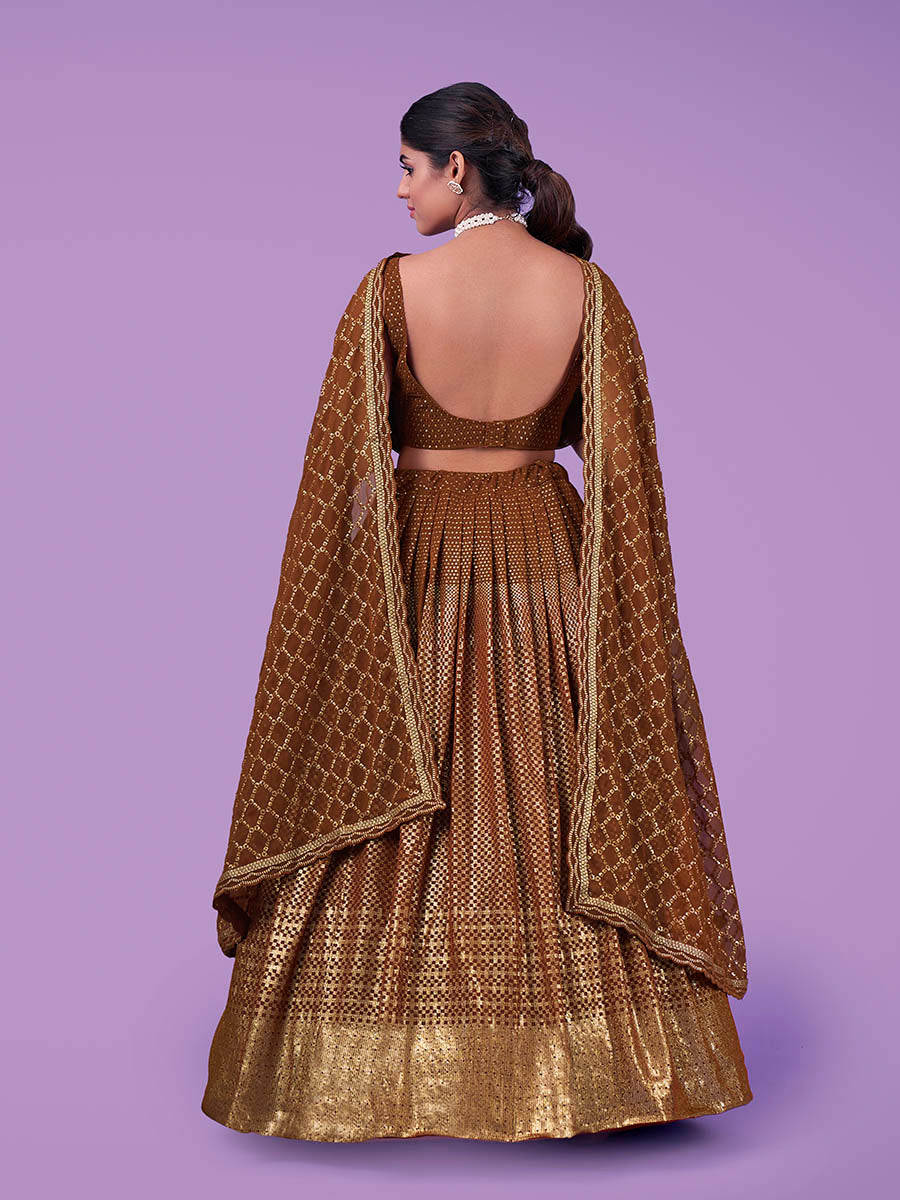 Brown Georgette Embroidered Designer Lehenga