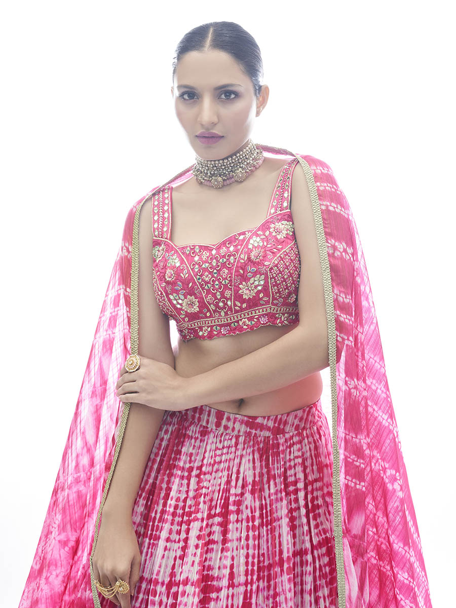 Pink Jaquard Embroidered Designer Lehenga