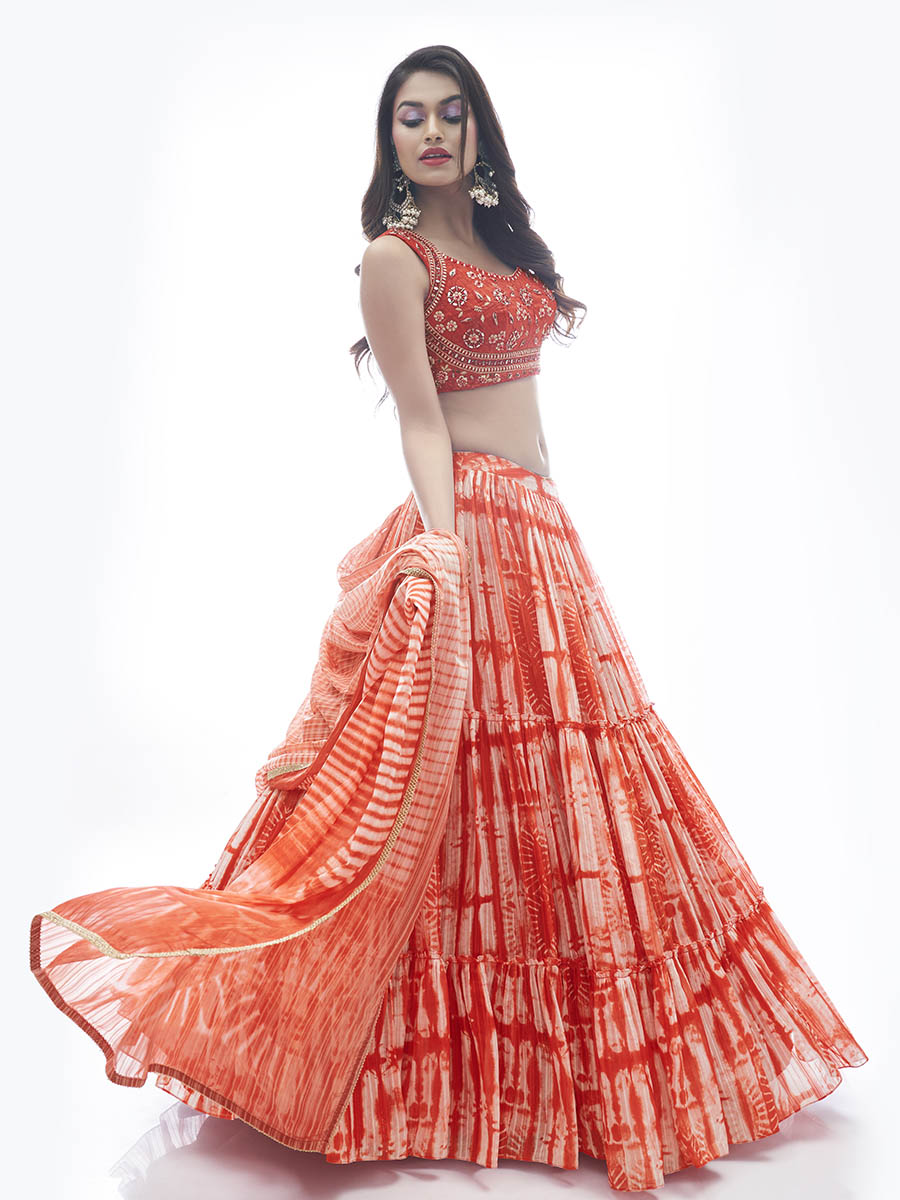 Red Jaquard Embroidered Designer Lehenga