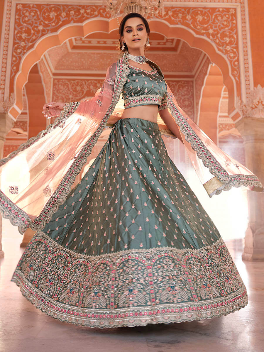 Rama Green Embroidered Designer Lehenga Choli