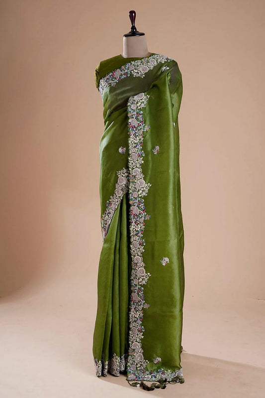 हैवी एम्ब्रॉयडरी कोडिंग सीक्वेंस वर्क साड़ी