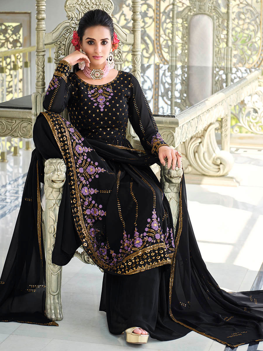 Dark Blue Real Georgette Gharara Suit