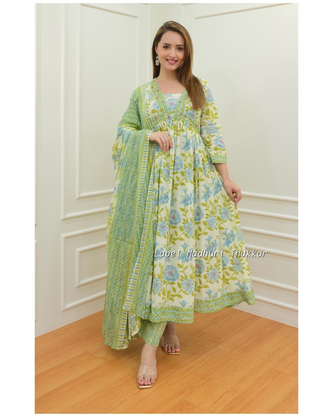 Beautiful Anarkali Festive Gathering Cotton Suit Set