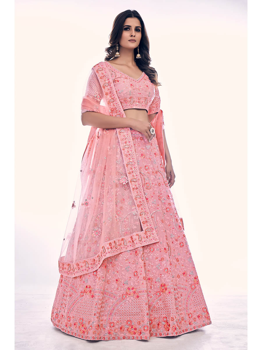 Pink Soft Net Embroidered Designer Lehenga Choli