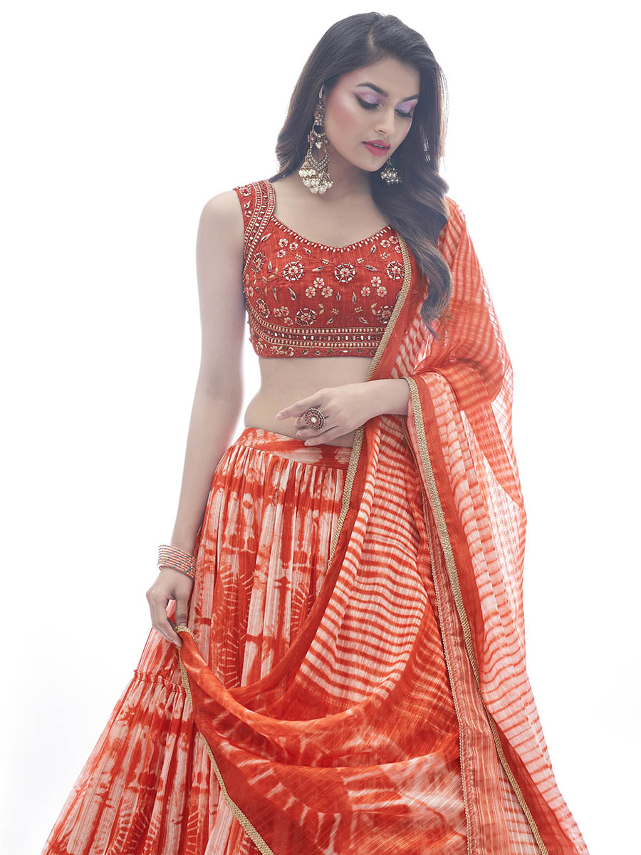 Red Jaquard Embroidered Designer Lehenga