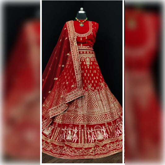 डिजाइनर मखमल कढ़ाई हीरा काम लेहेंगा चोली