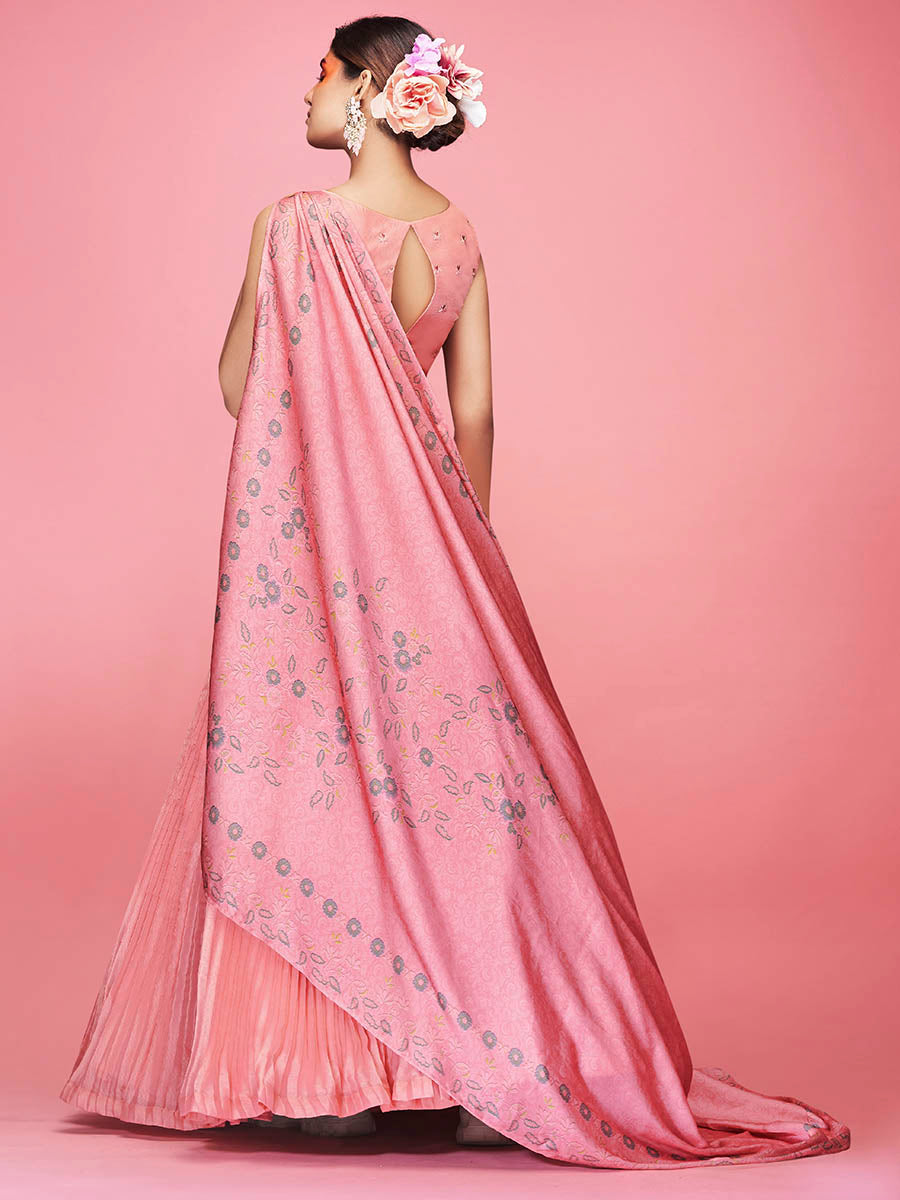 Peach Art Silk Embroidered Designer Lehenga