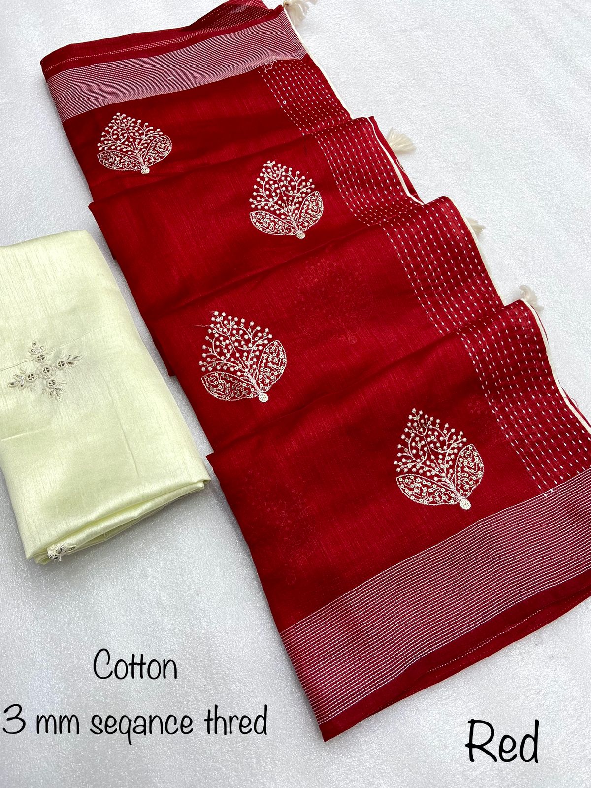 Beautiful Crystal Cotton Work Saree