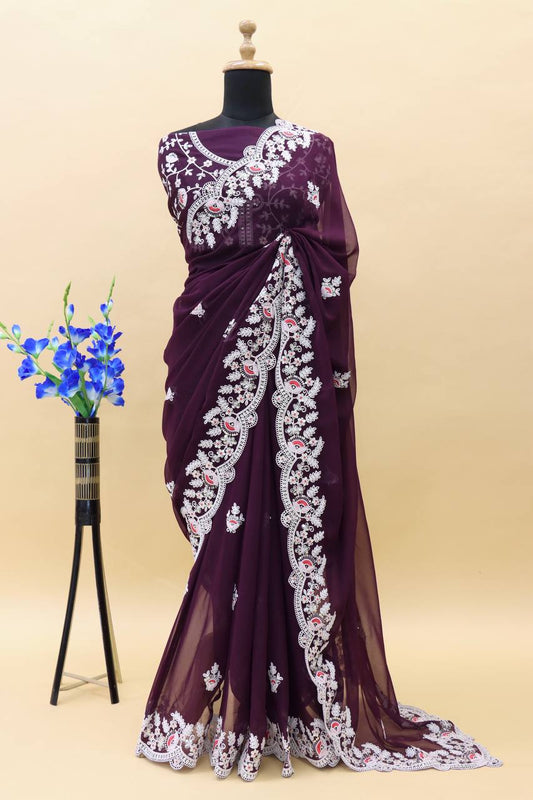 Beautiful Georgette Embroidery Work Saree