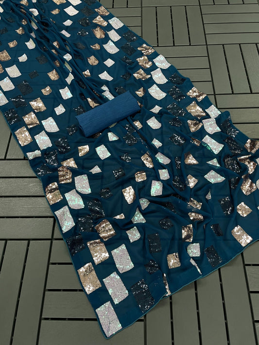 Beautiful Multi Colour Sequence Work Saree