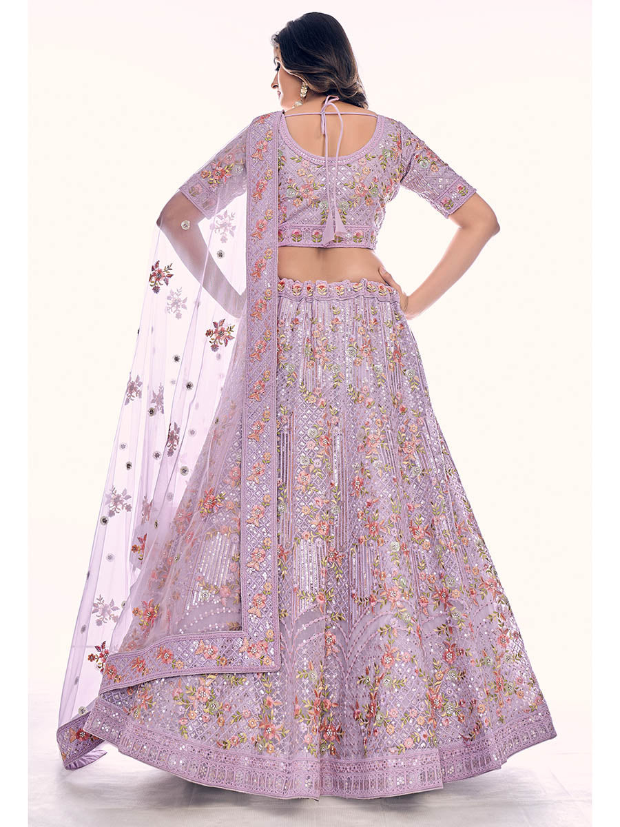 Lilac Soft Net Embroidered Designer Lehenga Choli