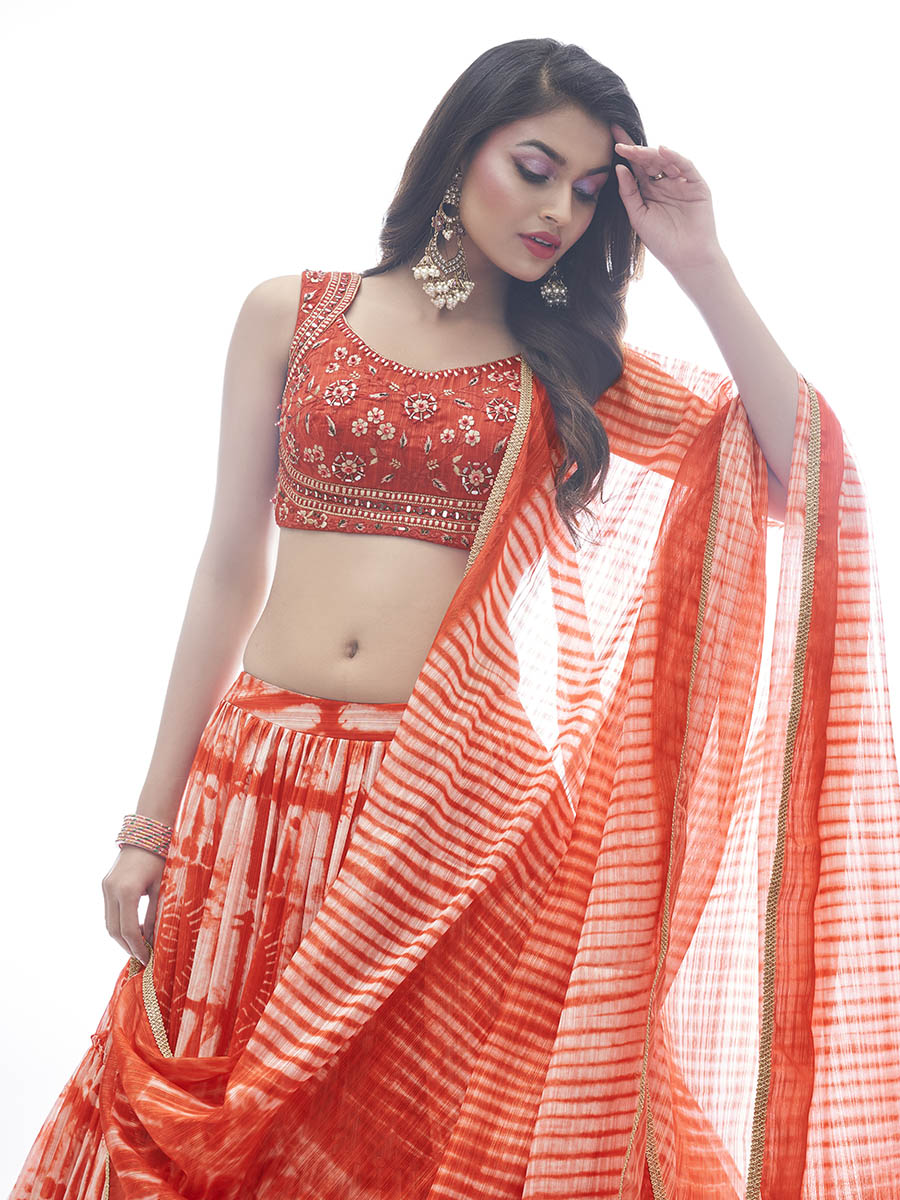 Red Jaquard Embroidered Designer Lehenga