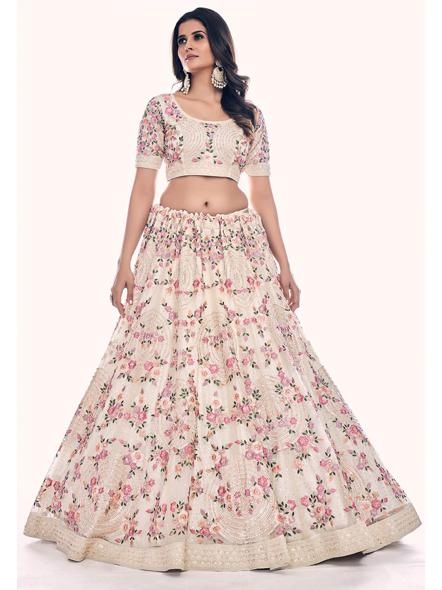 White Soft Net Embroidered Designer Lehenga Choli