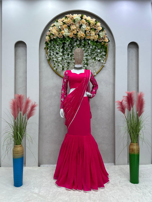 आकर्षक कढ़ाई अनुक्रम कार्य लेहेंगा चोली