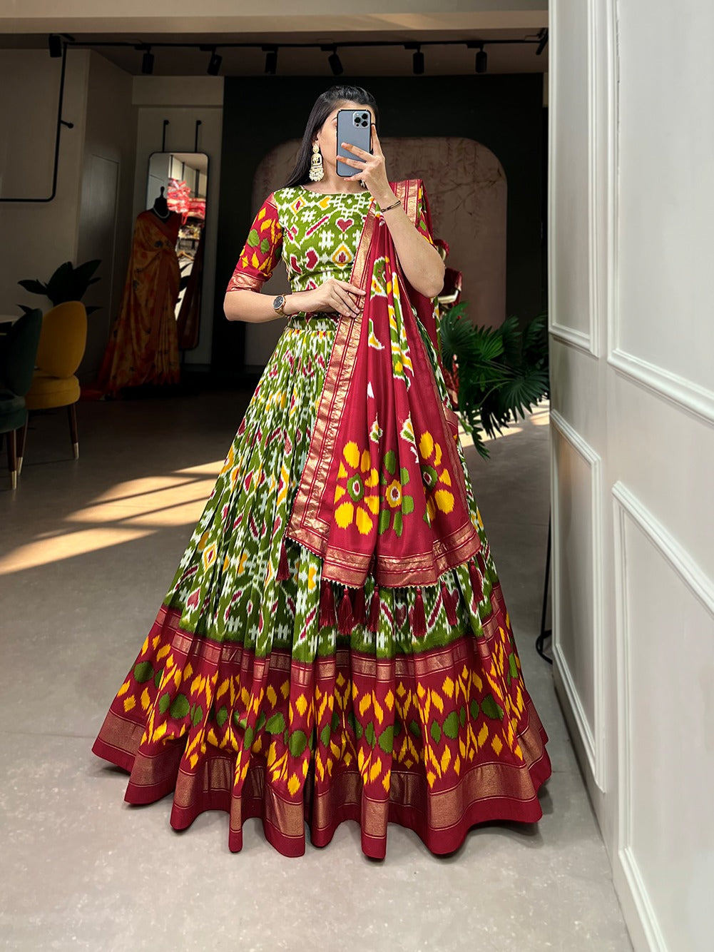 Patola Printed Tussar Silk Work Lehenga Choli