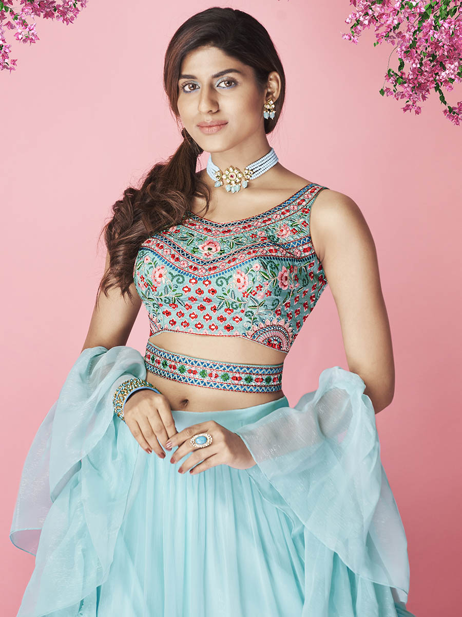 Sky Blue Art Silk Designer Lehenga