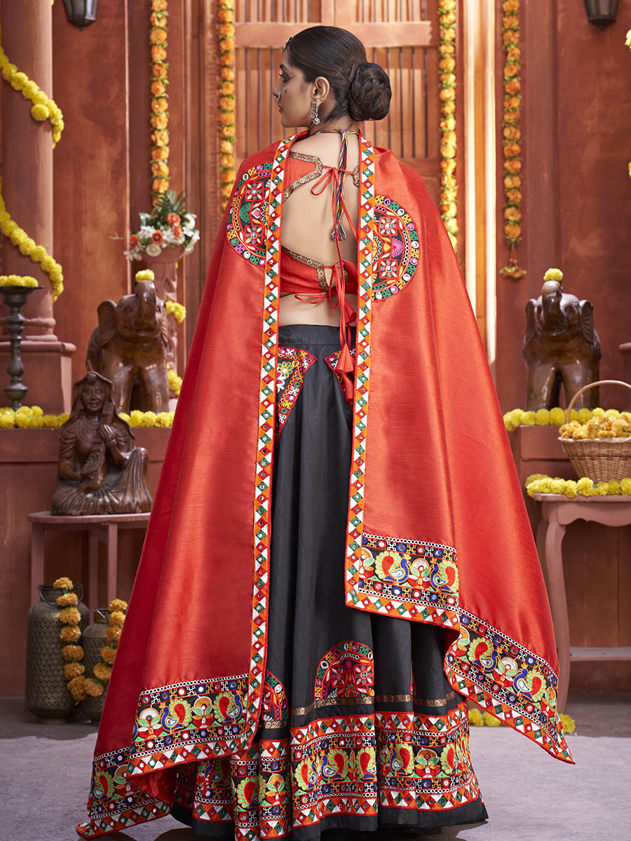 Black Art Silk Gamthi Work Designer Lehenga