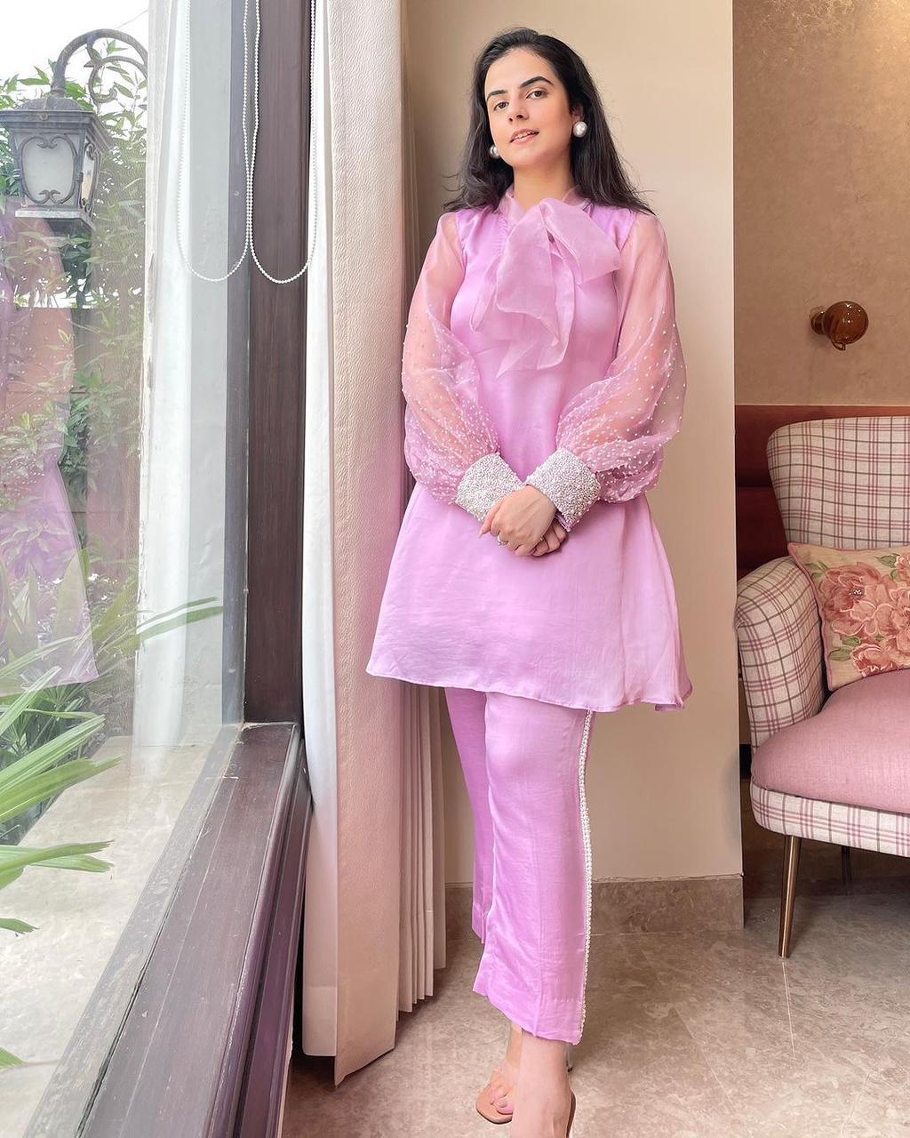 Pink Pretty Designer Moti Work Suit