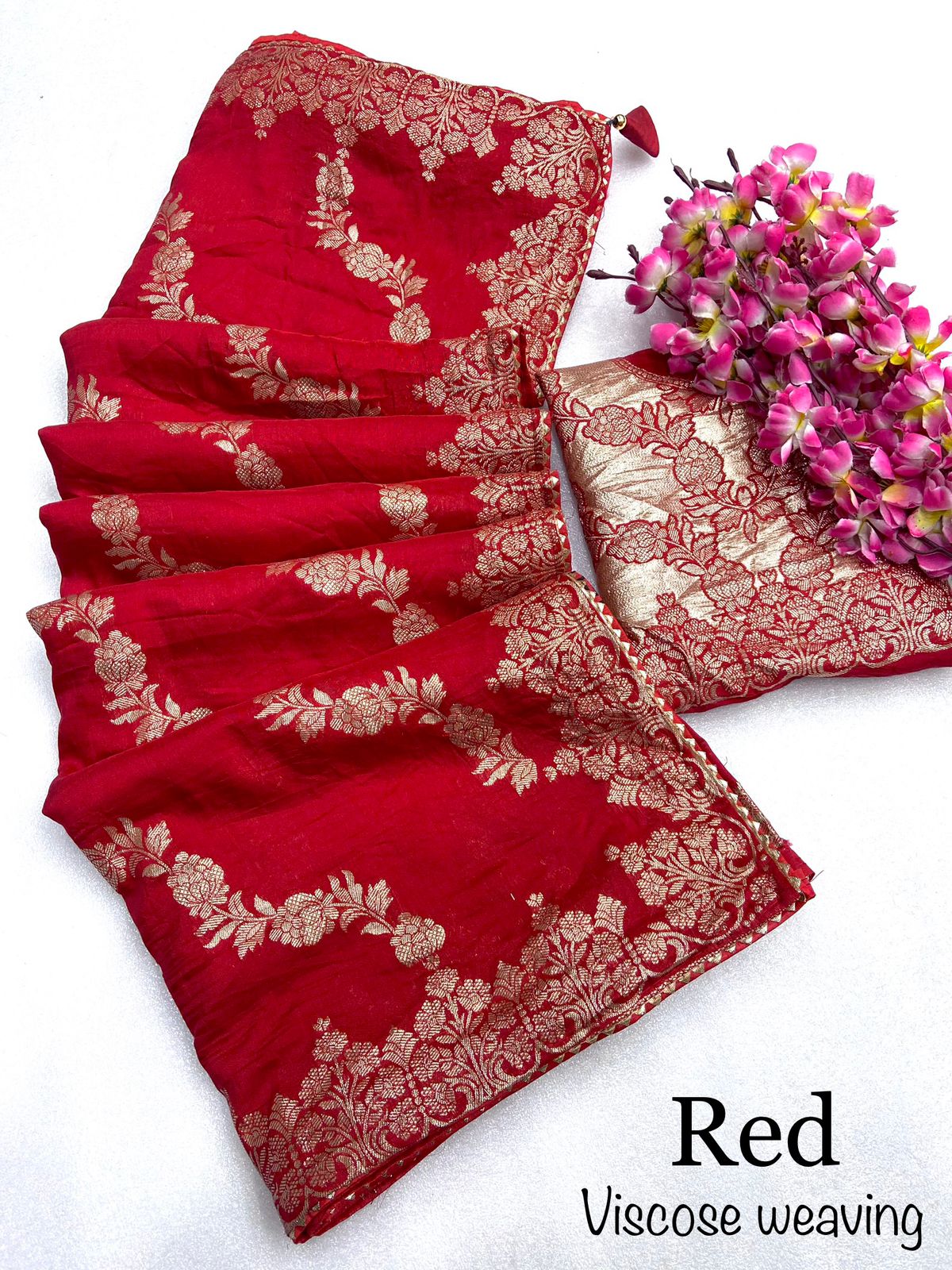 Beautiful viscose cotton zcard zari weaving lehriya flower silk saree