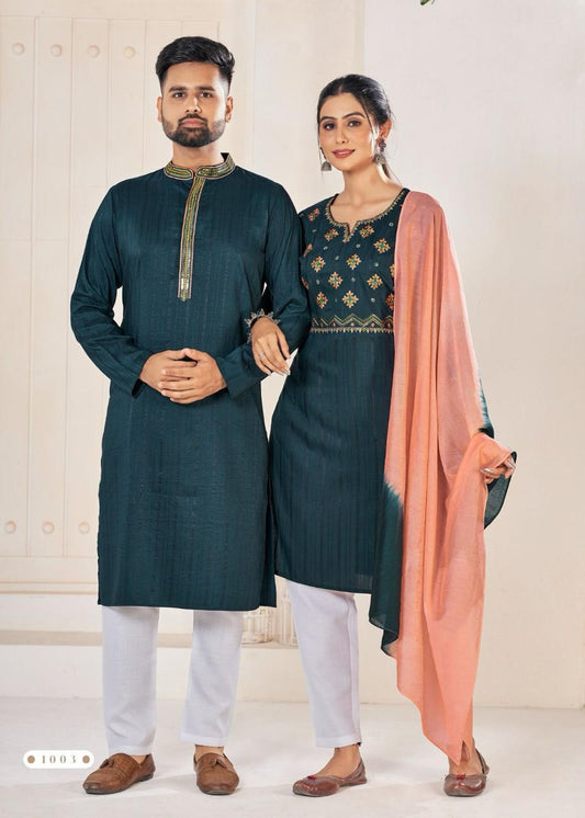 Beautiful Pure Viscos Embroidery Work Couple Suits