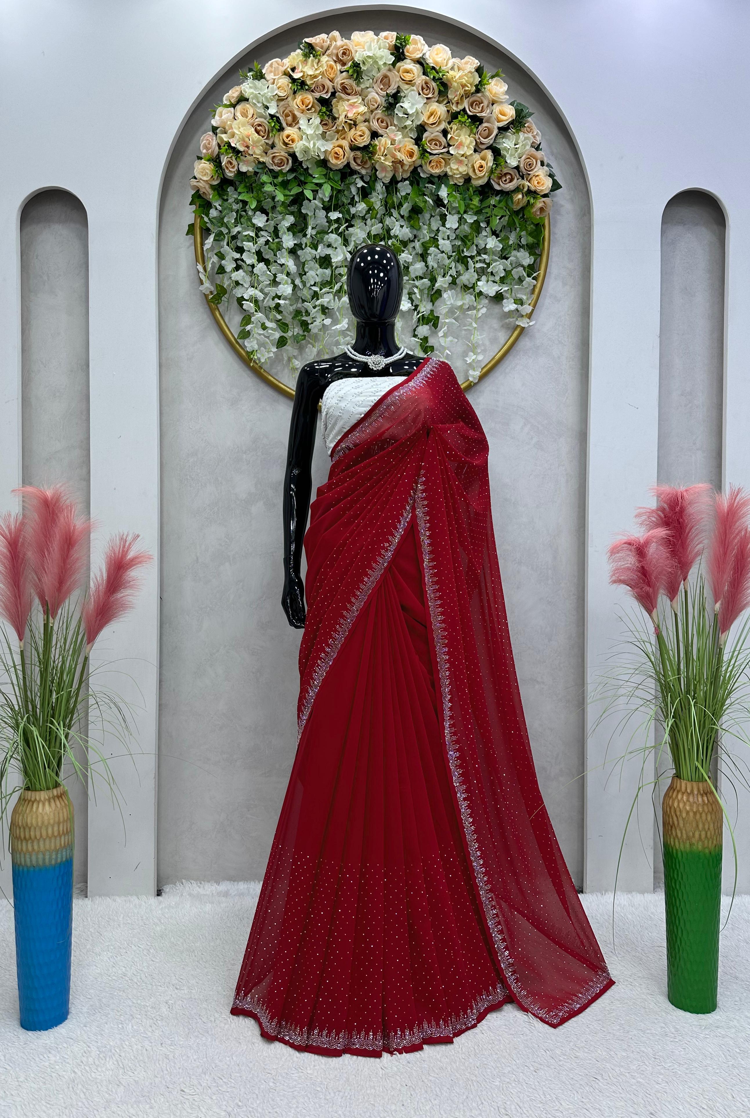 Partywere Georgette Thread Sequence Work Saree