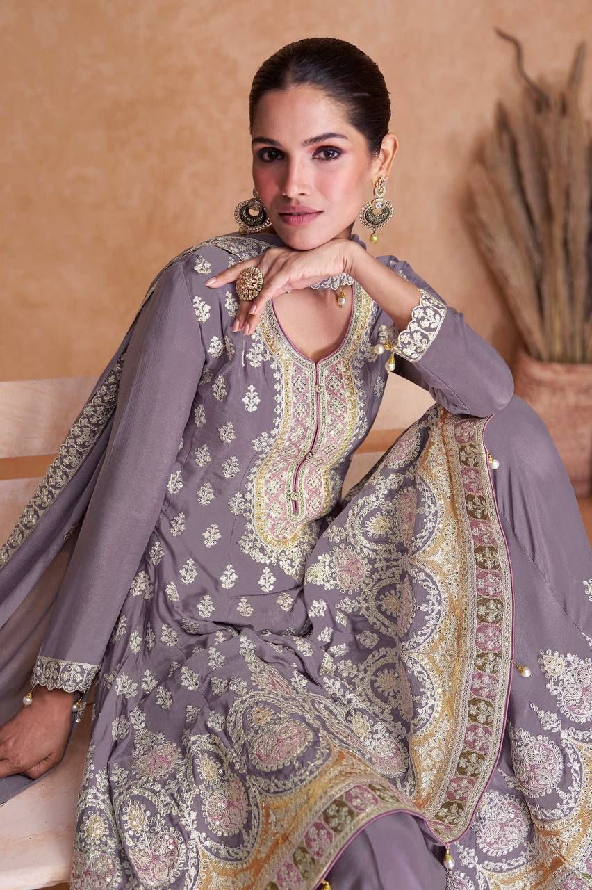 Partywear Stylish Fox Georgette embroidery Work Suit