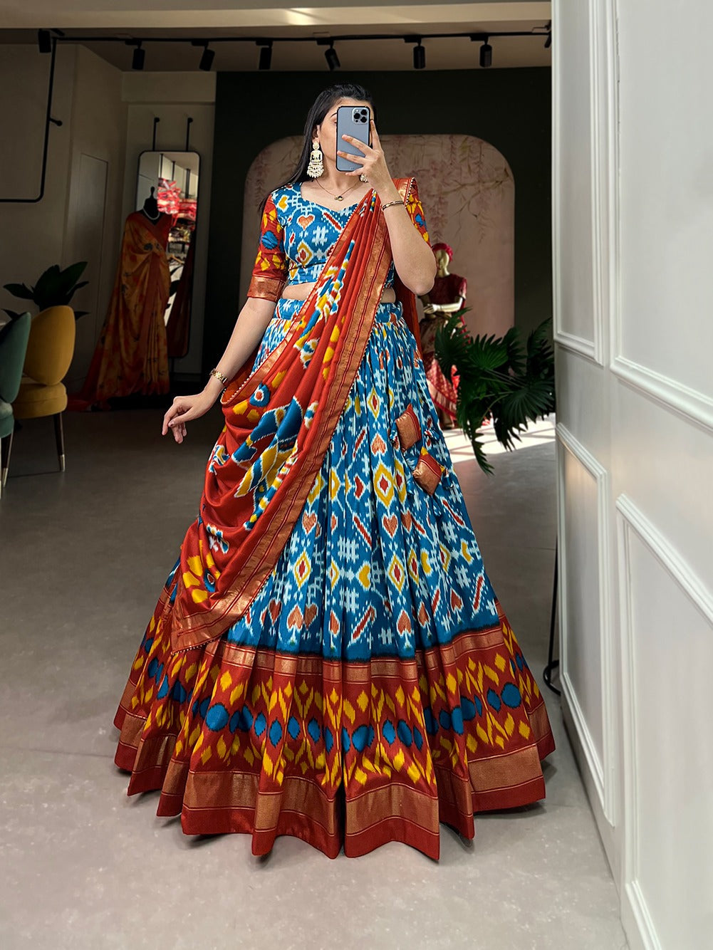 Patola Printed Tussar Silk Work Lehenga Choli