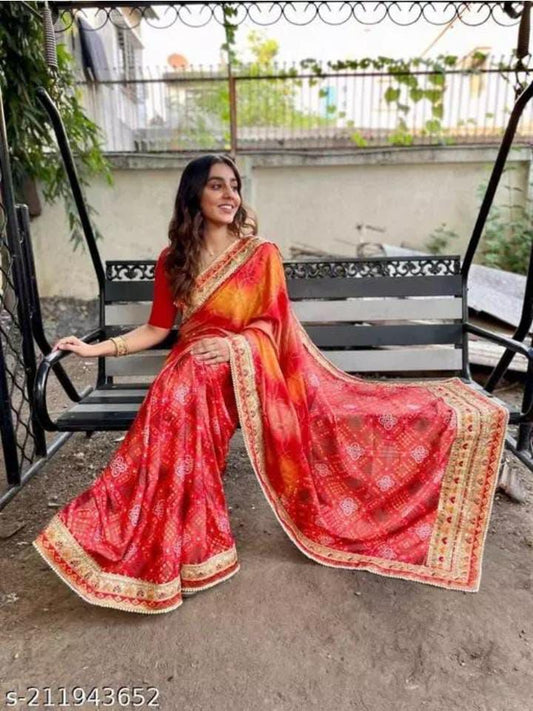 लाल रंग की खूबसूरत मॉस शिफॉन भधानी साड़ी