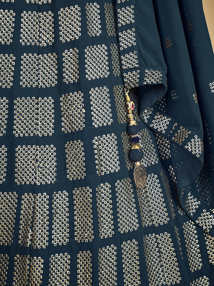 टील ब्लू जॉर्जेट रियल जॉर्जेट लहंगा चोली