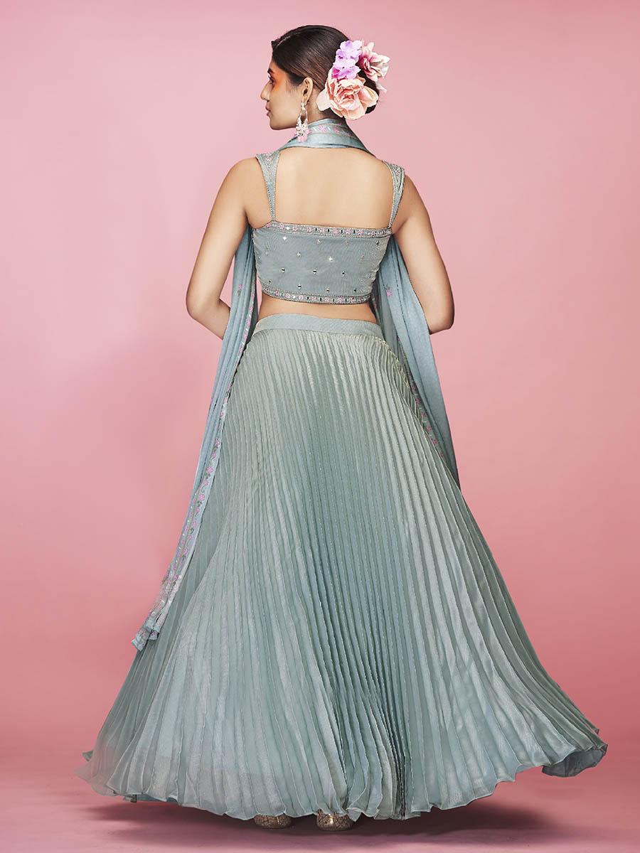 Sky Blue Art Silk Embroidered Designer Lehenga