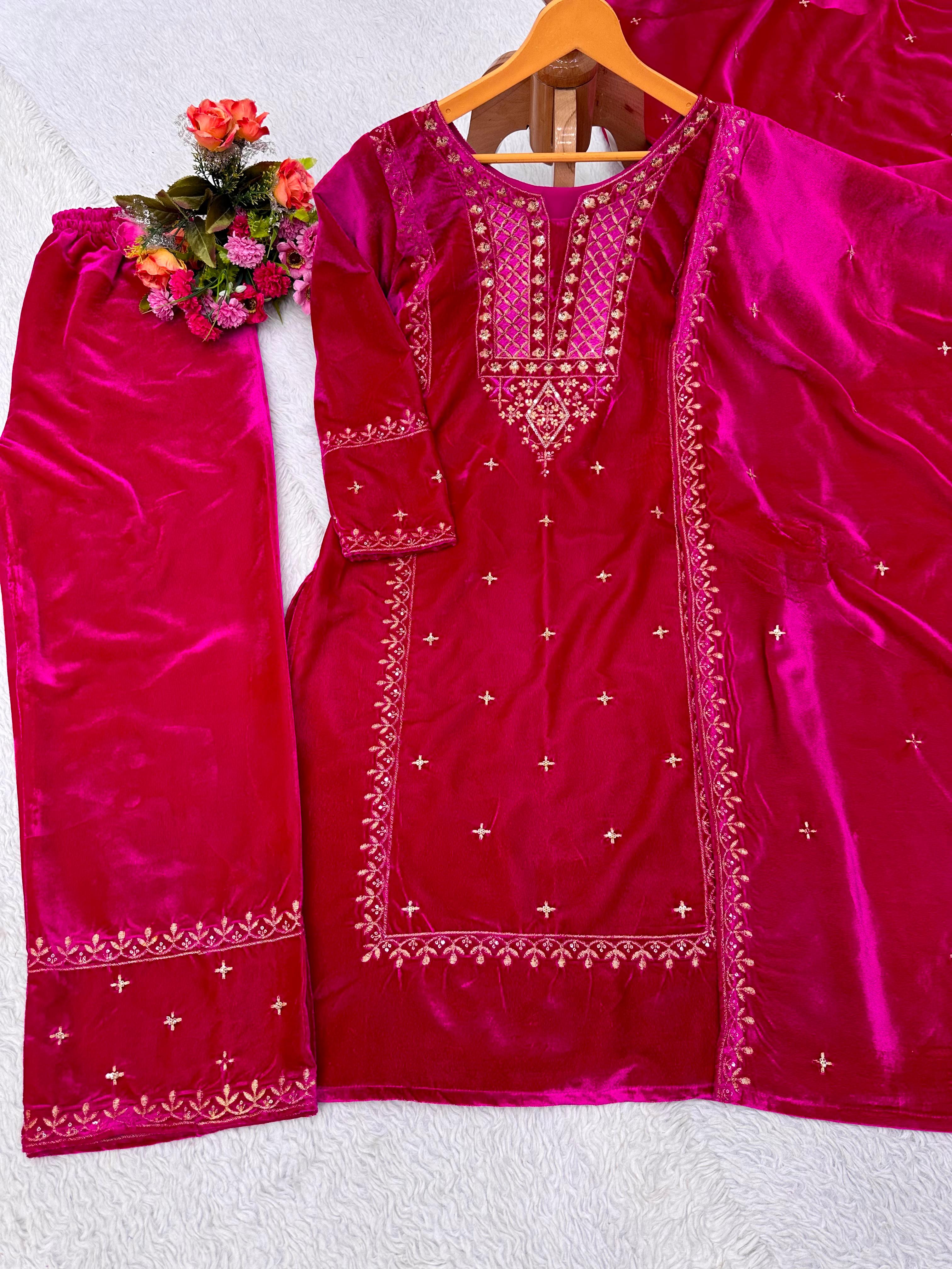 Latest Designer Velvet Thread Work Salwar Suit