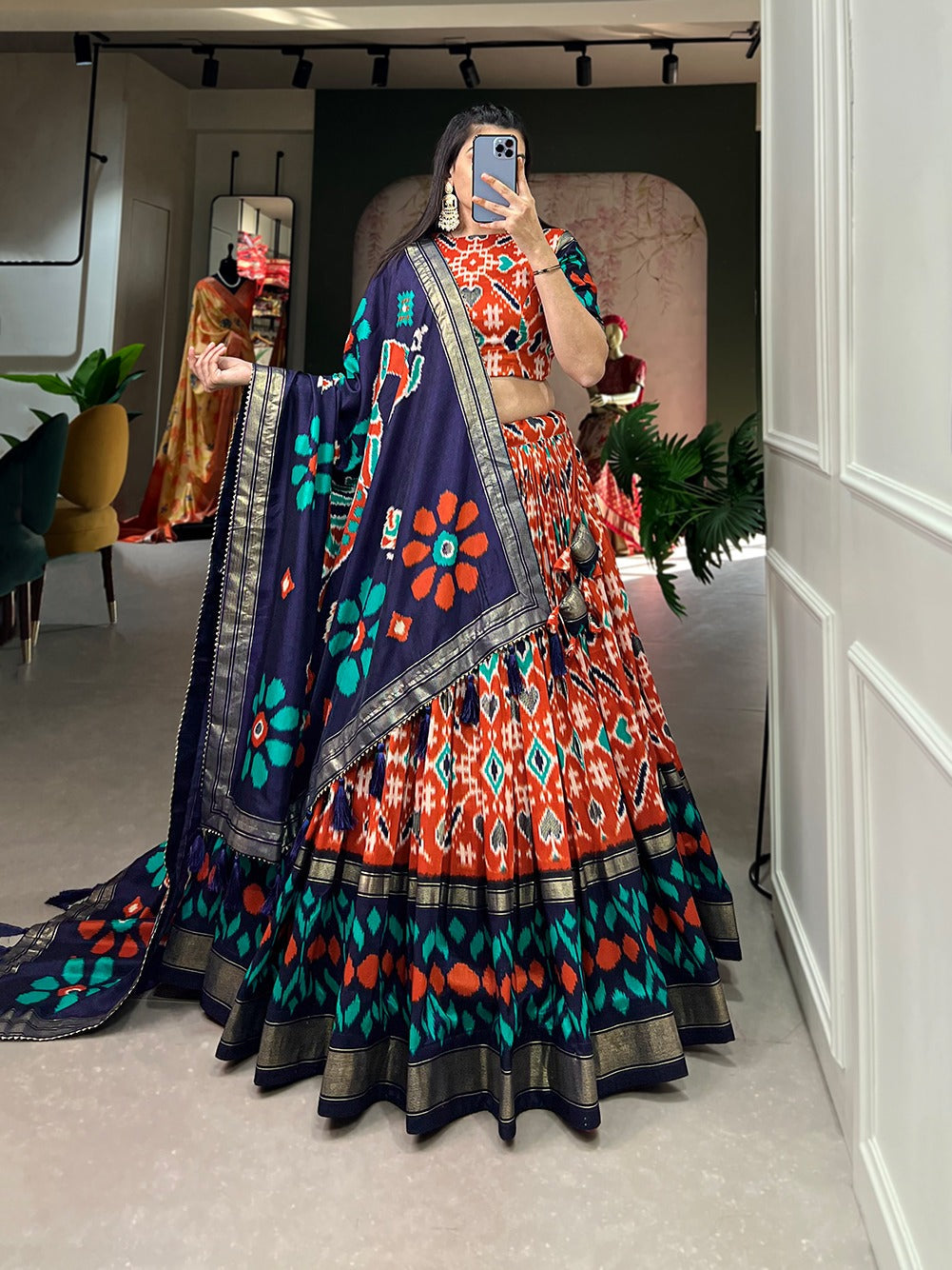 Patola Printed Tussar Silk Work Lehenga Choli