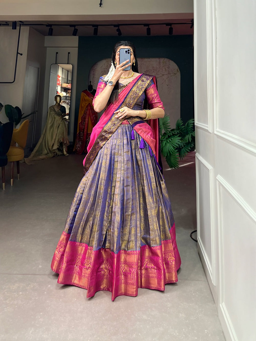 Unique Kanjivaram Zari Weaving Work Lehenga choli