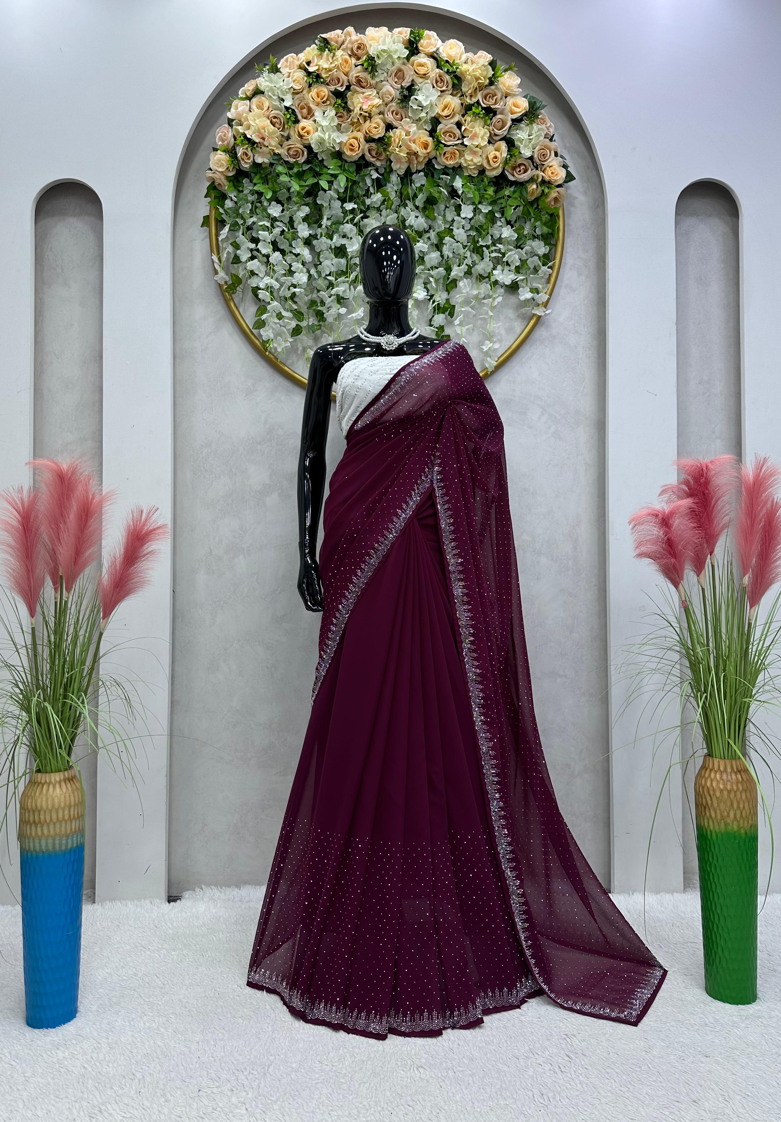 Partywere Georgette Thread Sequence Work Saree