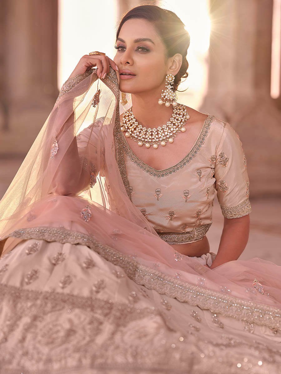 Peach Embroidered Designer Lehenga Choli