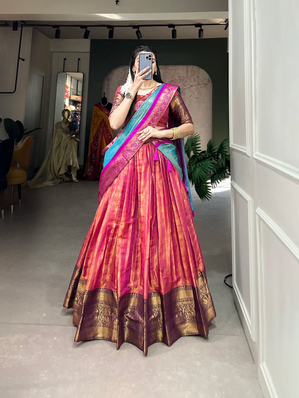 Unique Kanjivaram Zari Weaving Work Lehenga choli