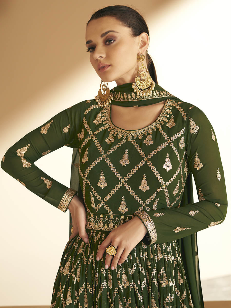 Mehendi Georgette Embroidered Designer Suit