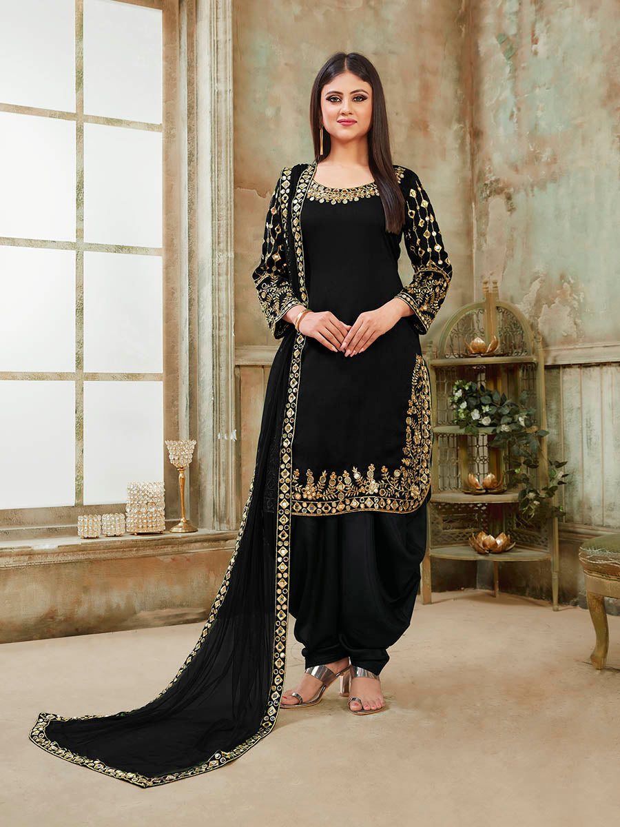 Black Art Silk Real Glass Work Suit