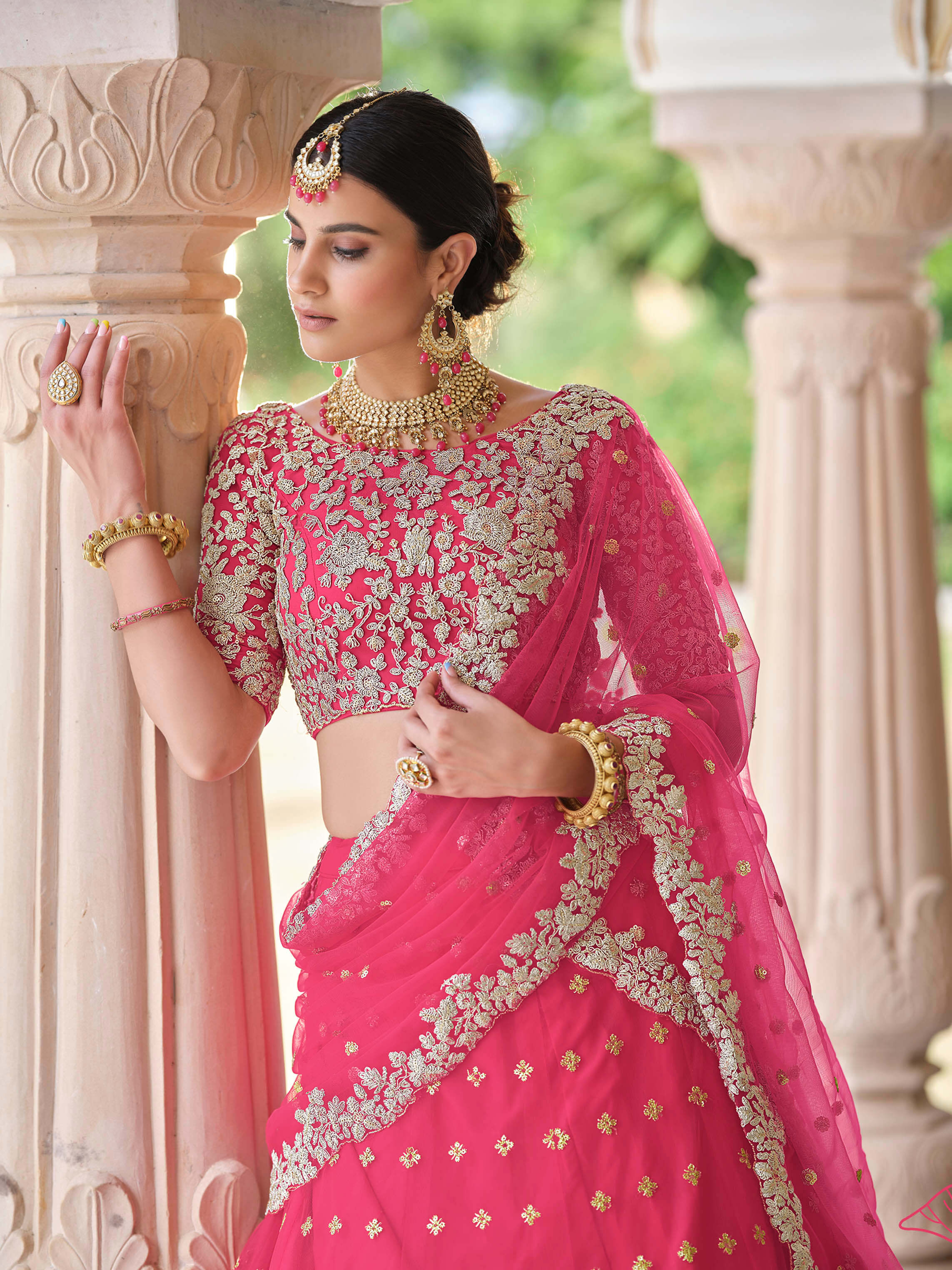 Pink Net Embroidered Lehenga