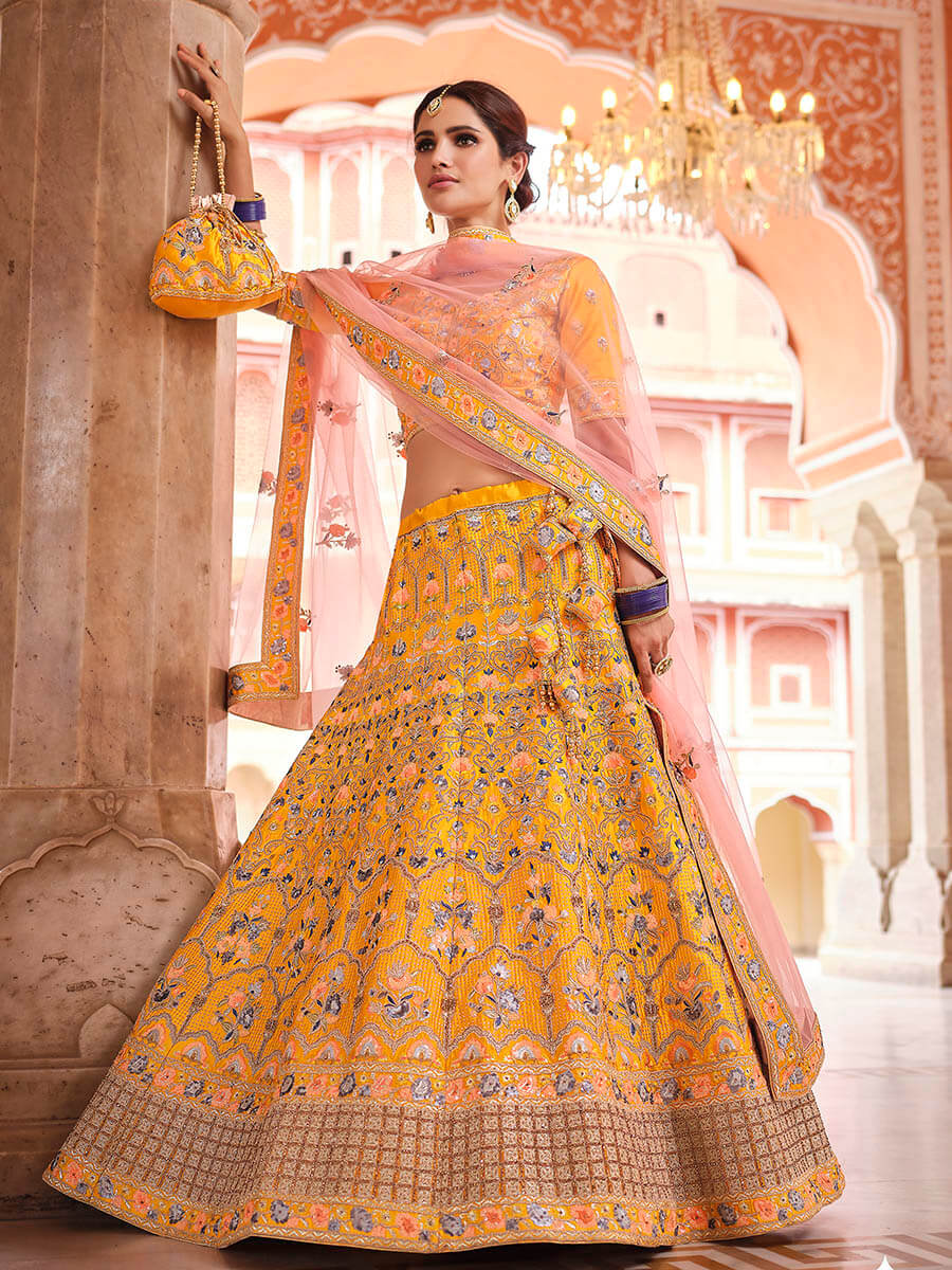 Mustard Yellow Designer Hand work Lehenga