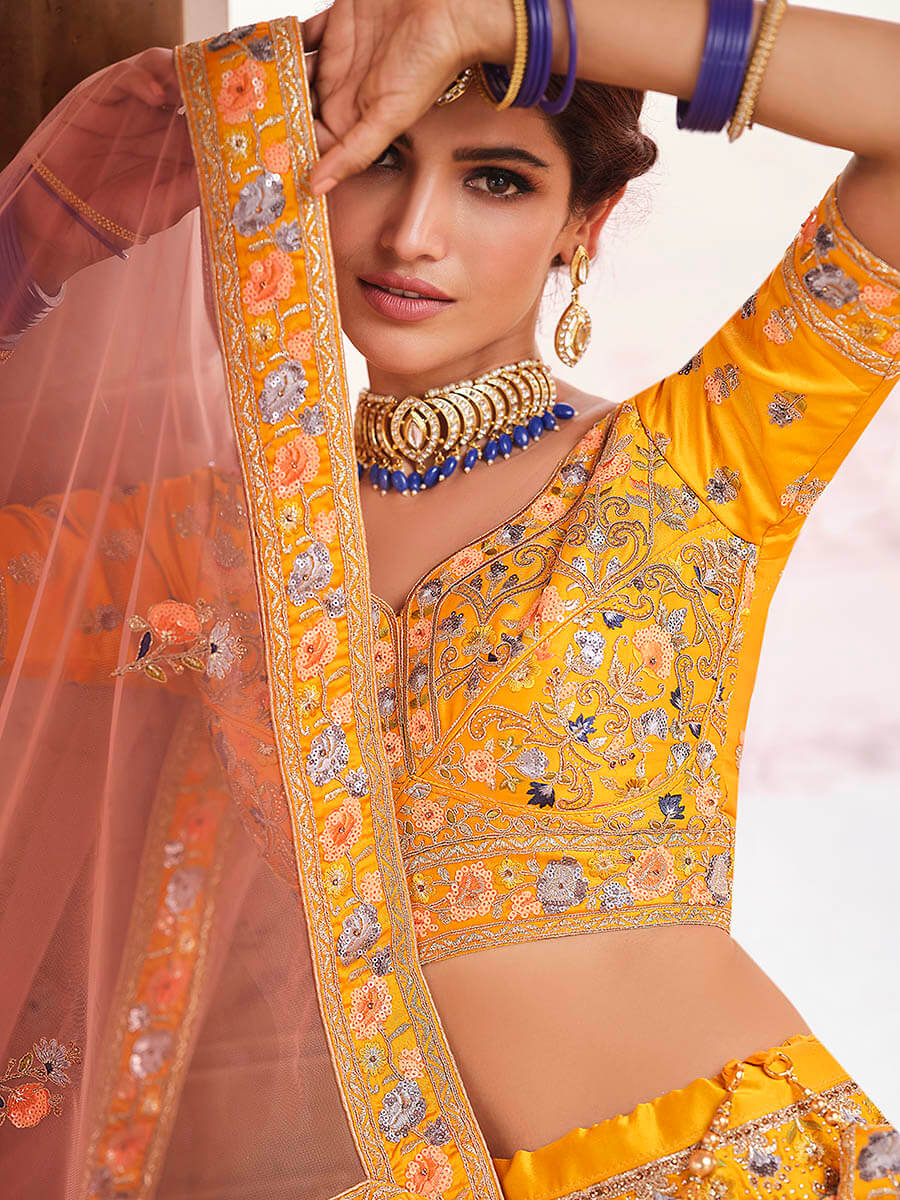 Mustard Yellow Designer Hand work Lehenga