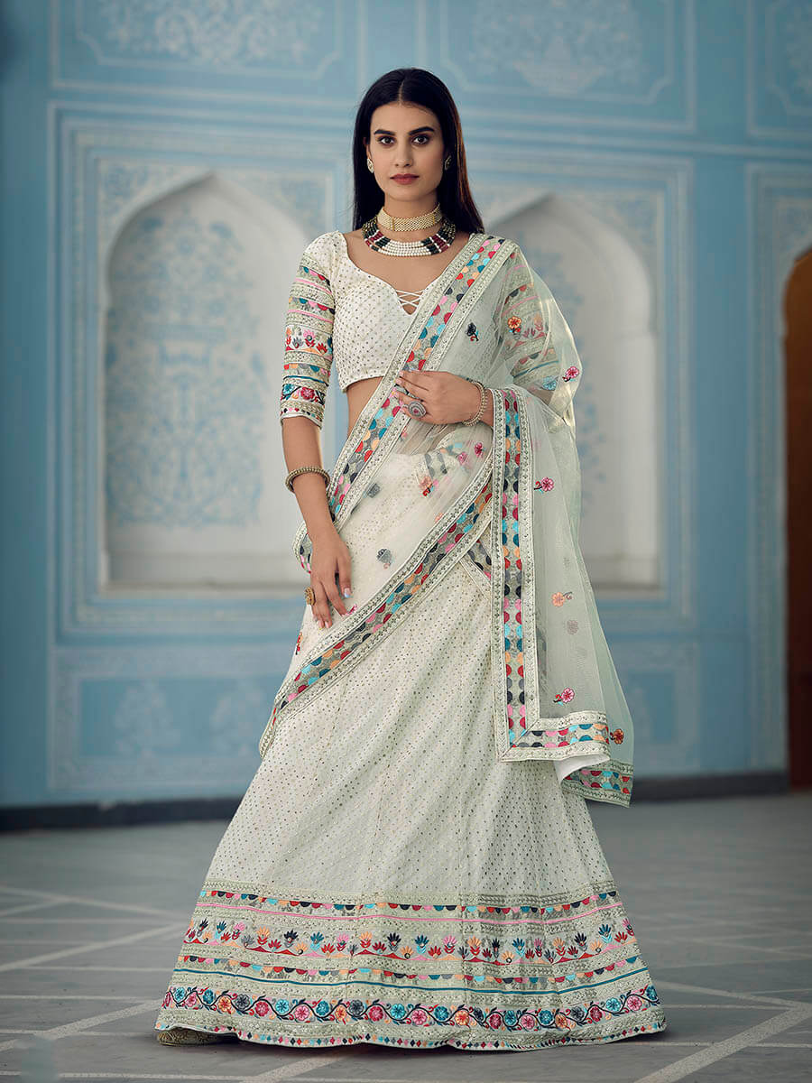 White Gorgette Embroidered Lehenga