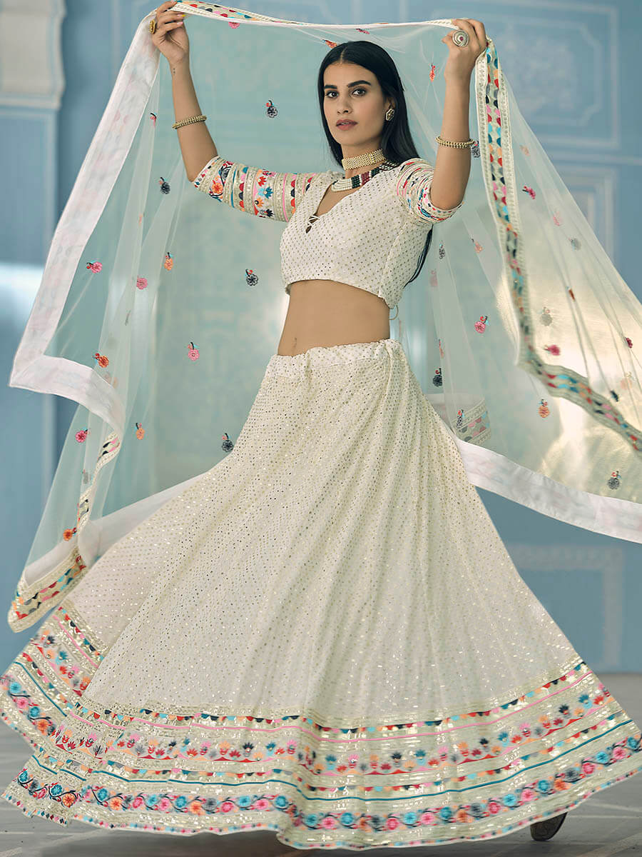 White Gorgette Embroidered Lehenga