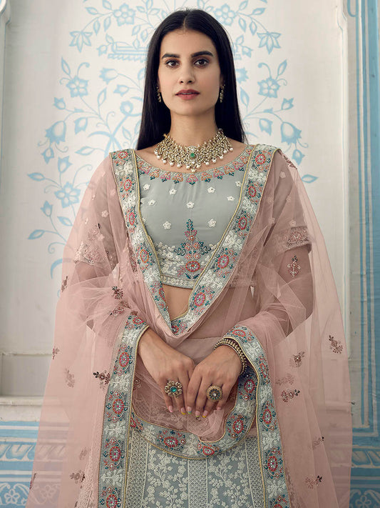 ग्रे गोर्जेट कढ़ाई वाला लहंगा