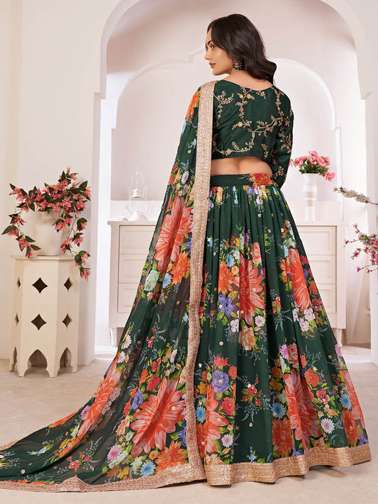 ग्रीन डिजिटल प्रिंटेड गोरगेट लहंगा