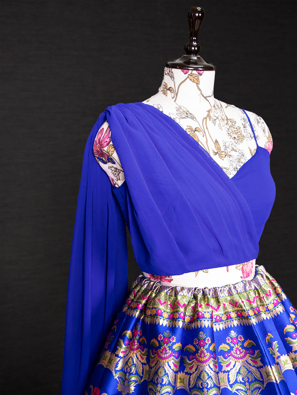 Royal Blue Color Weaving Zari Work Banarasi Silk Co-ord Set Lehenga With Georgette Choli