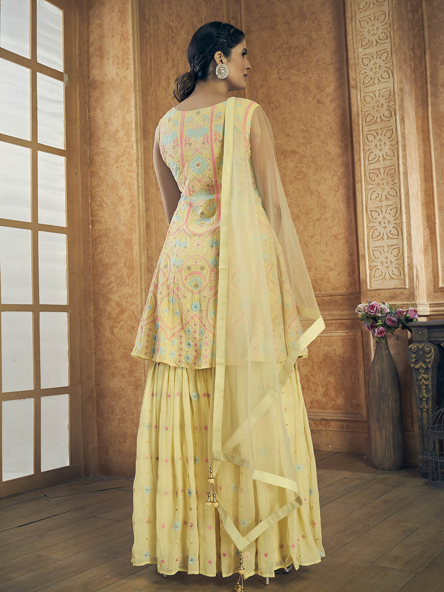 Yellow Georgette Embroidered Designer Suit