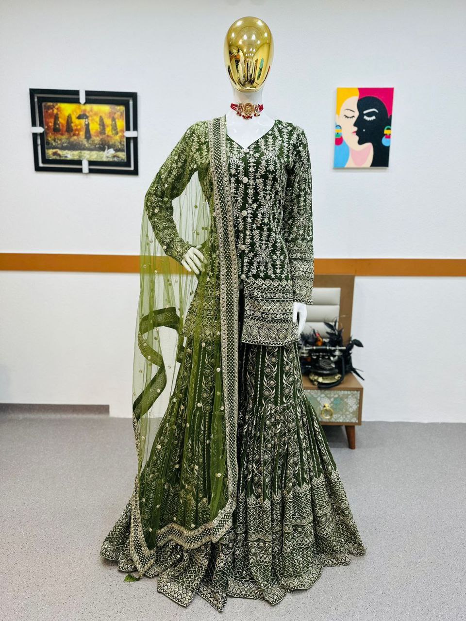 Green Sharara Sets in Georgette With Embroidery Work