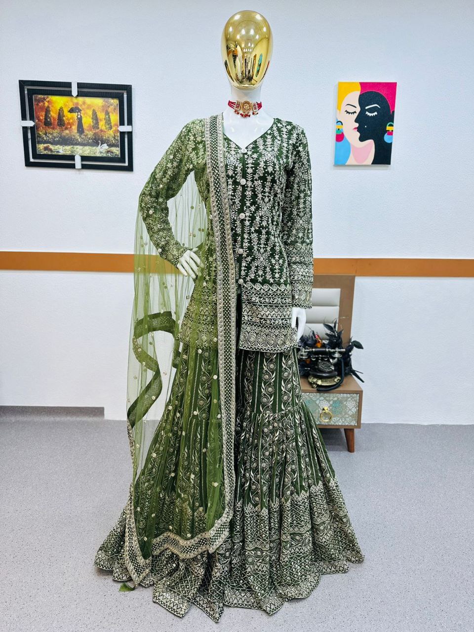 Green Sharara Sets in Georgette With Embroidery Work